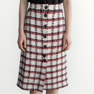 Ann Taylor Plaid Tweed Button-Front Skirt (933)